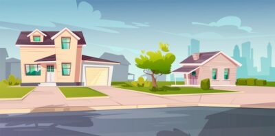 Free Vector | Suburban houses, cottage with garage