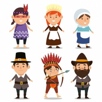 Free Vector | Thanks giving  with pilgrims and natives