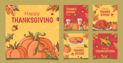 Free Vector | Thanksgiving celebration instagram posts collection