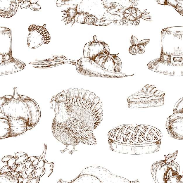 Free Vector | Thanksgiving day hand drawn seamless pattern