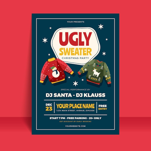 Free Vector | Ugly sweater party invitation template