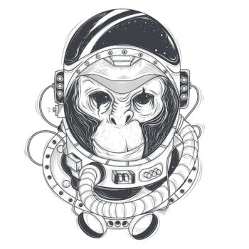 Free Vector | Vector hand drawn illustration of a monkey astronaut, chimpanzee in a space suit