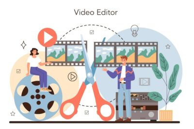 Free Vector | Videographer concept video production filming and editing cameraman or motion designer making visual content for media with special equipment flat vector illustration