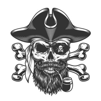 Free Vector | Vintage bearded and mustached pirate skull