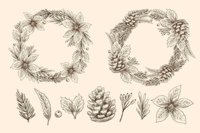 Free Vector | Vintage christmas flower & wreath collection