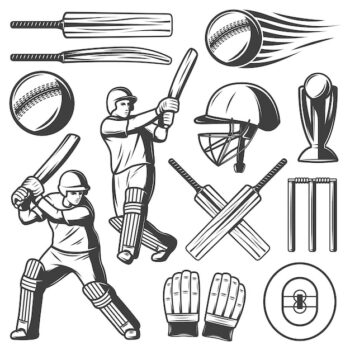 Free Vector | Vintage cricket elements collection