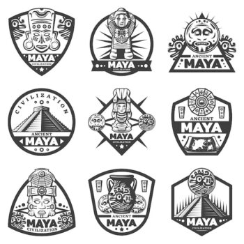 Free Vector | Vintage monochrome maya labels set