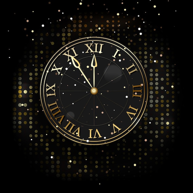 Free Vector | Watch the new year without five twelve gold on a dark background of fashionable design vector