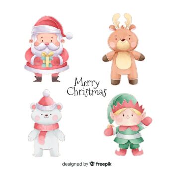 Free Vector | Watercolor christmas characters collection