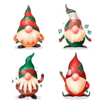 Free Vector | Watercolor christmas gnomes collection