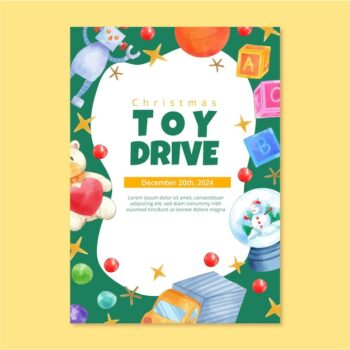 Free Vector | Watercolor christmas toy drive poster template