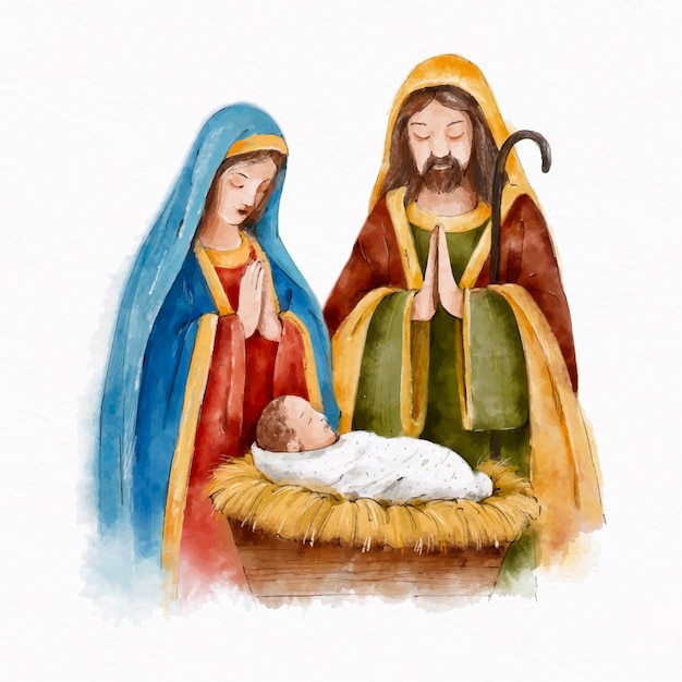 Free Vector | Watercolor nativity scene illustration