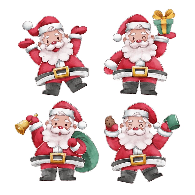 Free Vector | Watercolor santa claus character collection