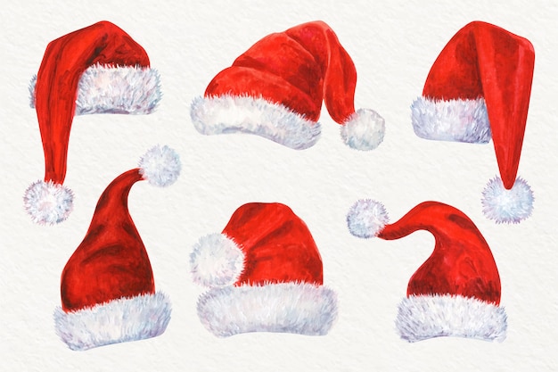 Free Vector | Watercolor santa's hat collection