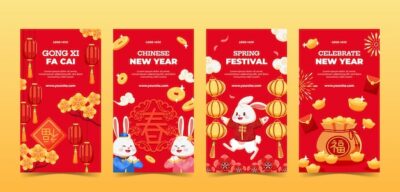 Free Vector | Flat chinese new year instagram stories collection