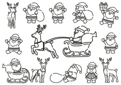 Free Vector | Funny cartoonish santa claus and reindeer set in dynamic poses vector illustration