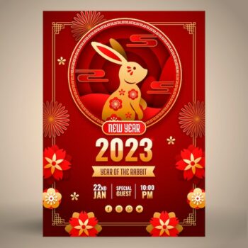 Free Vector | Paper style chinese new year festival celebration vertical poster template