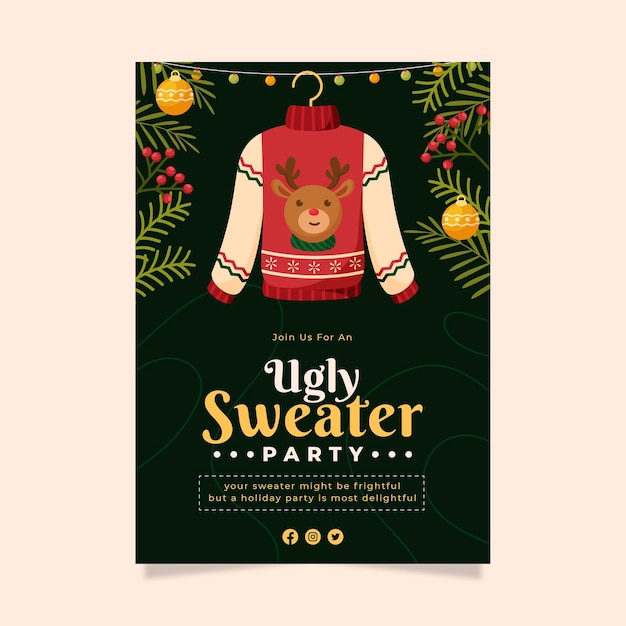 Free Vector | Ugly sweater party invitation template