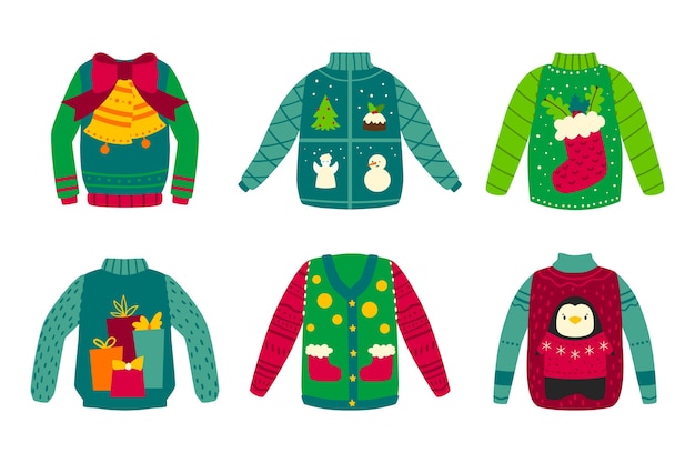 Free Vector | Hand drawn ugly sweater collection