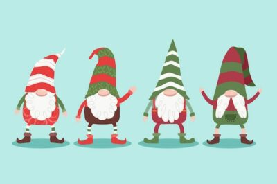 Free Vector | Hand drawn flat christmas gnomes collection