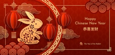Free Vector | Paper style chinese new year festival celebration horizontal banner template