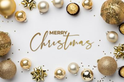 Free Photo | Merry christmas banner with golden globes