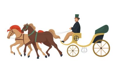 Free Vector | 18th 19th century old town fashion composition with isolated icon of vintage carriage with horses and coacher vector illustration