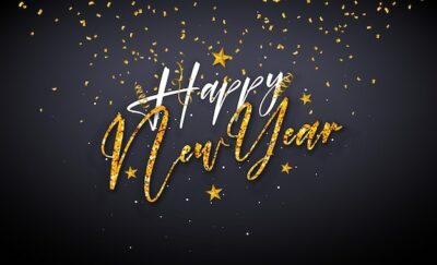 Free Vector | 2023 happy new year illustration with shiny gold glittered handwrited letter and falling confetti