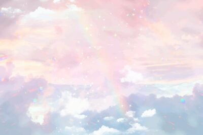 Free Vector | Aesthetic pastel pink background, rainbow sky with glitter design vector