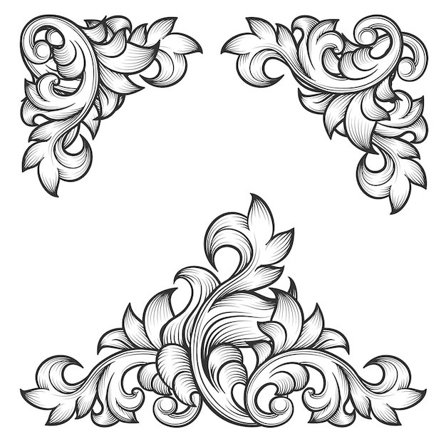 Free Vector | Baroque leaf frame swirl decorative design element set. floral engraving, fashion pattern motif,