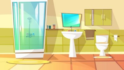 Free Vector | Bathroom with stall shower illustration of home interior. domestic toilet