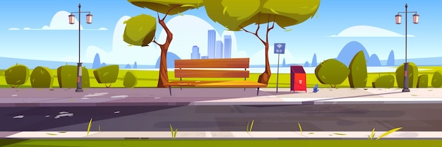 Free Vector | Bench with free wifi in park, outdoor place with hotspot public access zone, wireless internet.