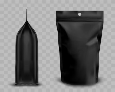 Free Vector | Black foil pouch with zipper, doypack for food