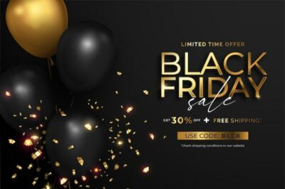 Free Vector | Black friday sale banner with realistic balloons and confetti