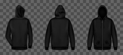 Free Vector | Black sweatshirt with zipper front and back view