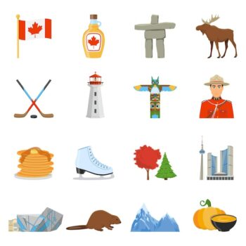 Free Vector | Canada national symbols flat icons collection