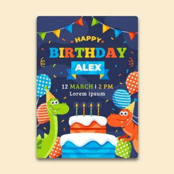 Free Vector | Children's birthday invitation template with balloons and dinosaurs