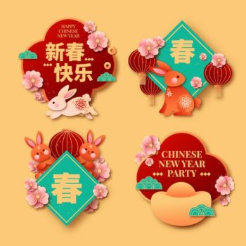 Free Vector | Chinese new year celebration labels collection