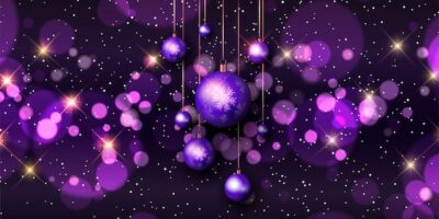Free Vector | Christmas banner with bokeh lights and hanging baubles