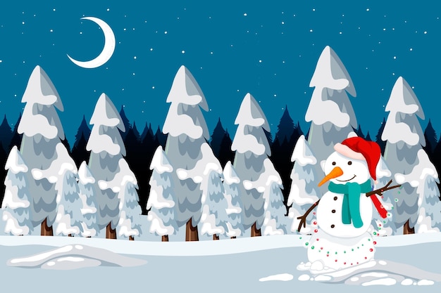 Free Vector | Christmas snowman in the snow at night scene
