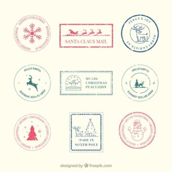 Free Vector | Christmas stamps set in retro style