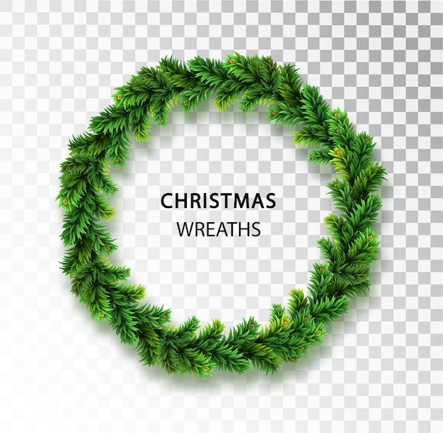 Free Vector | Christmas wreath garland with fir branches isolated on a transparent background. green christmas tree branches borders holiday design element, decoration.