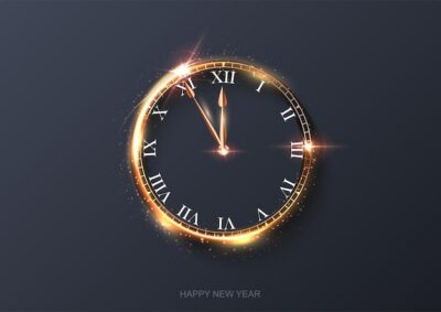 Free Vector | Clock countdown illustration gold light shining with sparkles abstract celebration at midnight
