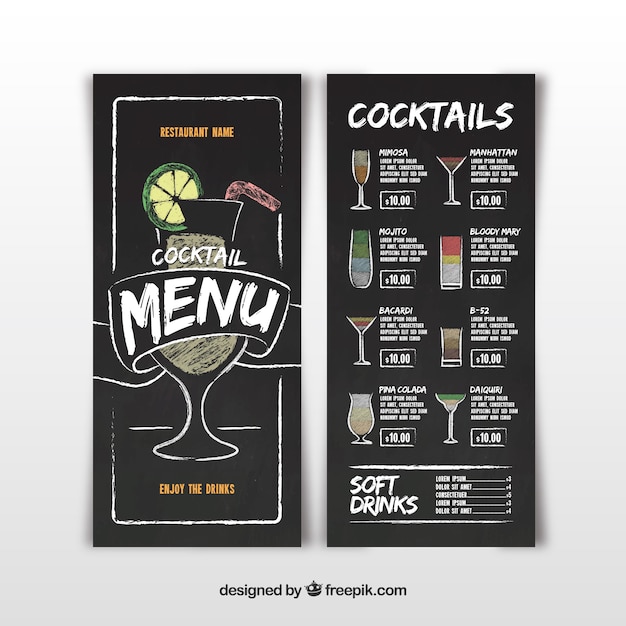 Free Vector | Cocktail bar menu in blackboard style