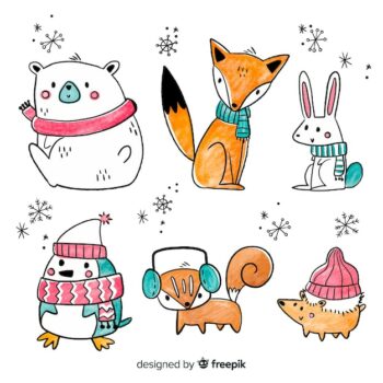 Free Vector | Collection of cute winter animales