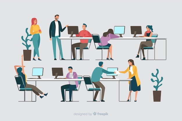 Free Vector | Collection of office workers sitting at desks