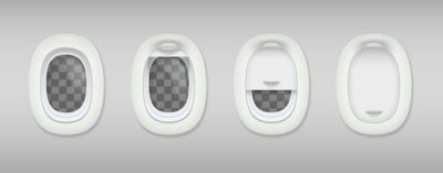 Free Vector | Colored porthole realistic composition four portholes in airplane closed and open