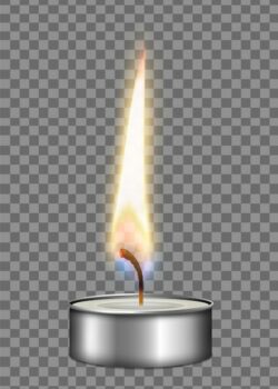 Free Vector | Colored realistic candle metal case flame fire light composition on transparent background  illustration