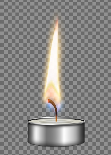 Free Vector | Colored realistic candle metal case flame fire light composition on transparent background  illustration