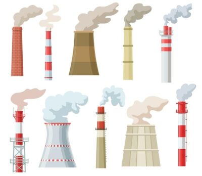 Free Vector | Colorful industrial chimneys with smoke flat set